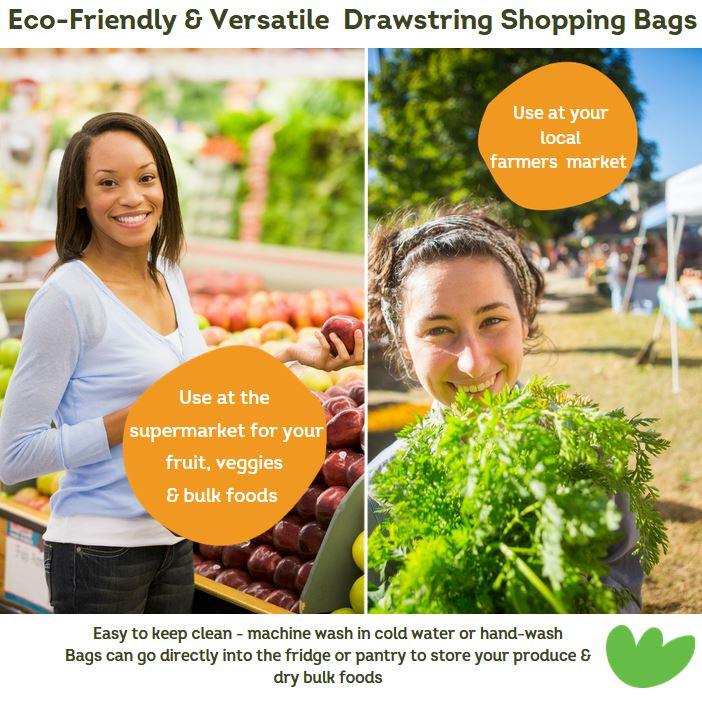 Produce Bags Organic Mesh & Cotton Reusable Vegetable Bags Bulk Food Bags 6 Pack - Ekoh-Store