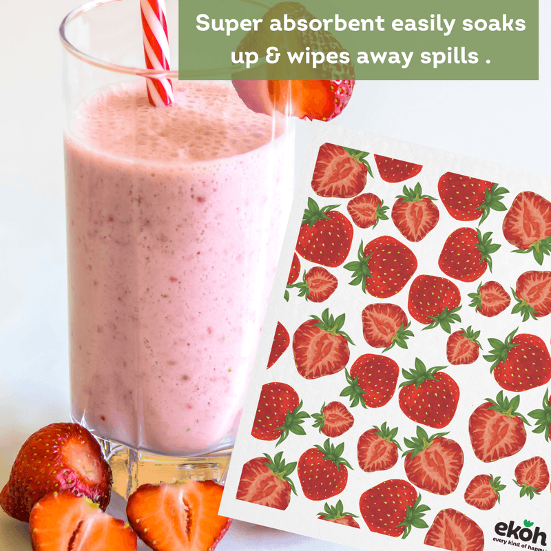 Eco Sponge Cloths Swedish Dishcloth 2 Pack Citrus & Strawberry Prints Compostable Dishcloths - Ekoh-Store