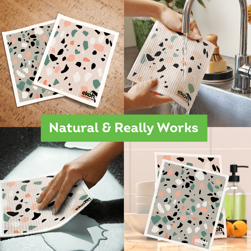 Eco Sponge Cloths Swedish Dishcloth - Compostable Cleaning Cloth 2 Pack Terrazzo Stone Prints - Ekoh-Store