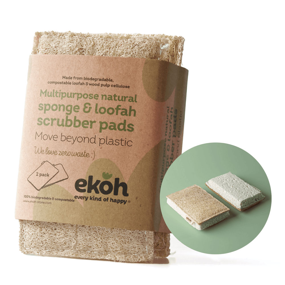 Natural Loofah Sponge Body Scrub & Multipurpose Eco Kitchen Scrubber Sponge 2 Pack - Ekoh-Store