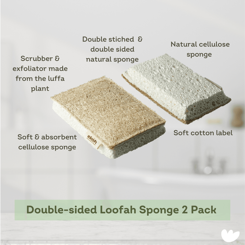 Natural Loofah Sponge Body Scrub & Multipurpose Eco Kitchen Scrubber Sponge 2 Pack - Ekoh-Store