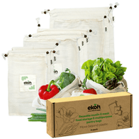 EKOH Reusable Organic Cotton Produce Bags Bundle -12 Premium Produce Bags (3 Mesh Produce Bags+9 Muslin Cloth Bags) - Ekoh-Store