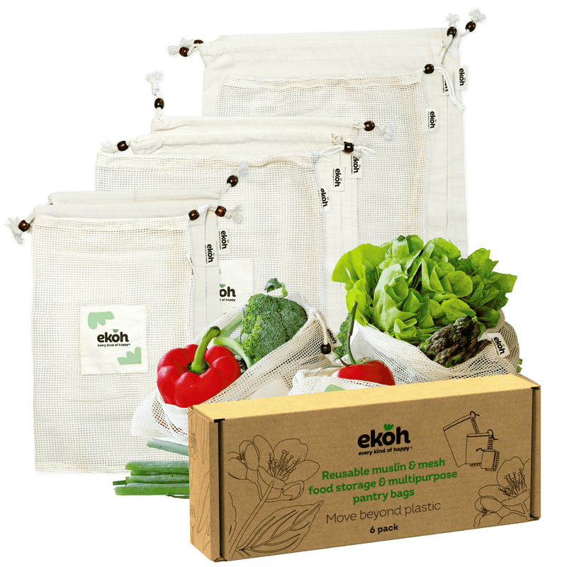 Reusable Produce Bags Organic Cotton Vegetable Bags (6 pk )EKOH