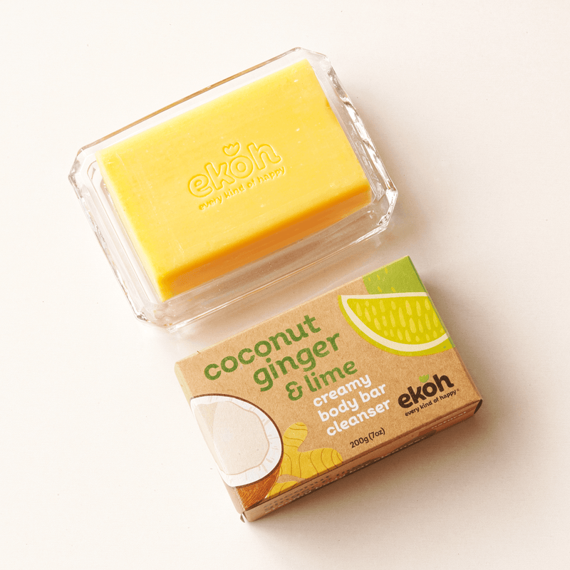 Natural Coconut Soap Bar Organic Hydrating Cleansing Body & Face Wash Bar - Lime & Ginger - Ekoh-Store