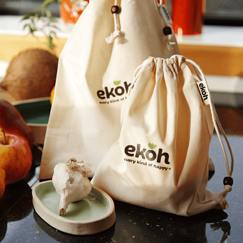 EKOH Reusable Organic Cotton Produce Bags Bundle -12 Premium Produce Bags (3 Mesh Produce Bags+9 Muslin Cloth Bags) - Ekoh-Store