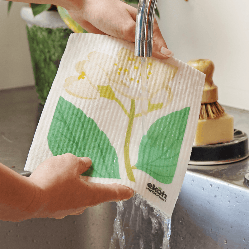 Swedish Dishcloth Jasmine Botanicals Floral Print Compostable EKOH Sponge Cloth - Ekoh-Store