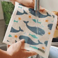 Swedish Dishcloth Blue Whale Print on White Compostable Eco Sponge Cloth 1pc. - Ekoh-Store