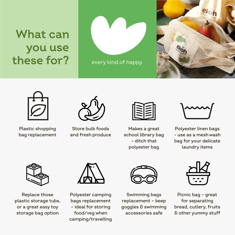 Organic Mesh and Cotton Reusable Produce Bags Pack of 6