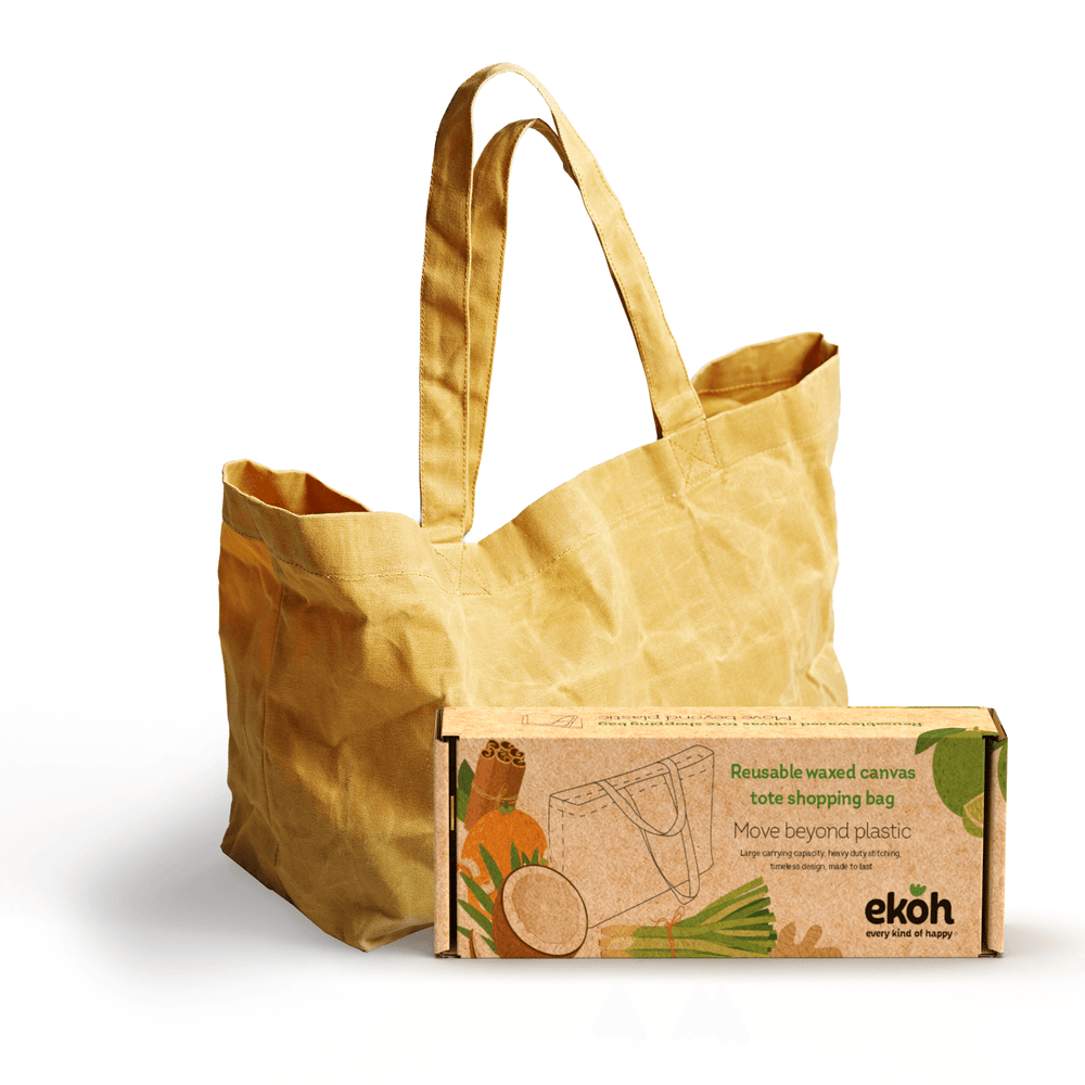 Large Caramel Waxed Canvas Tote Bag Multipurpose Durable Shopping Bag Holds 12kg - Ekoh-Store