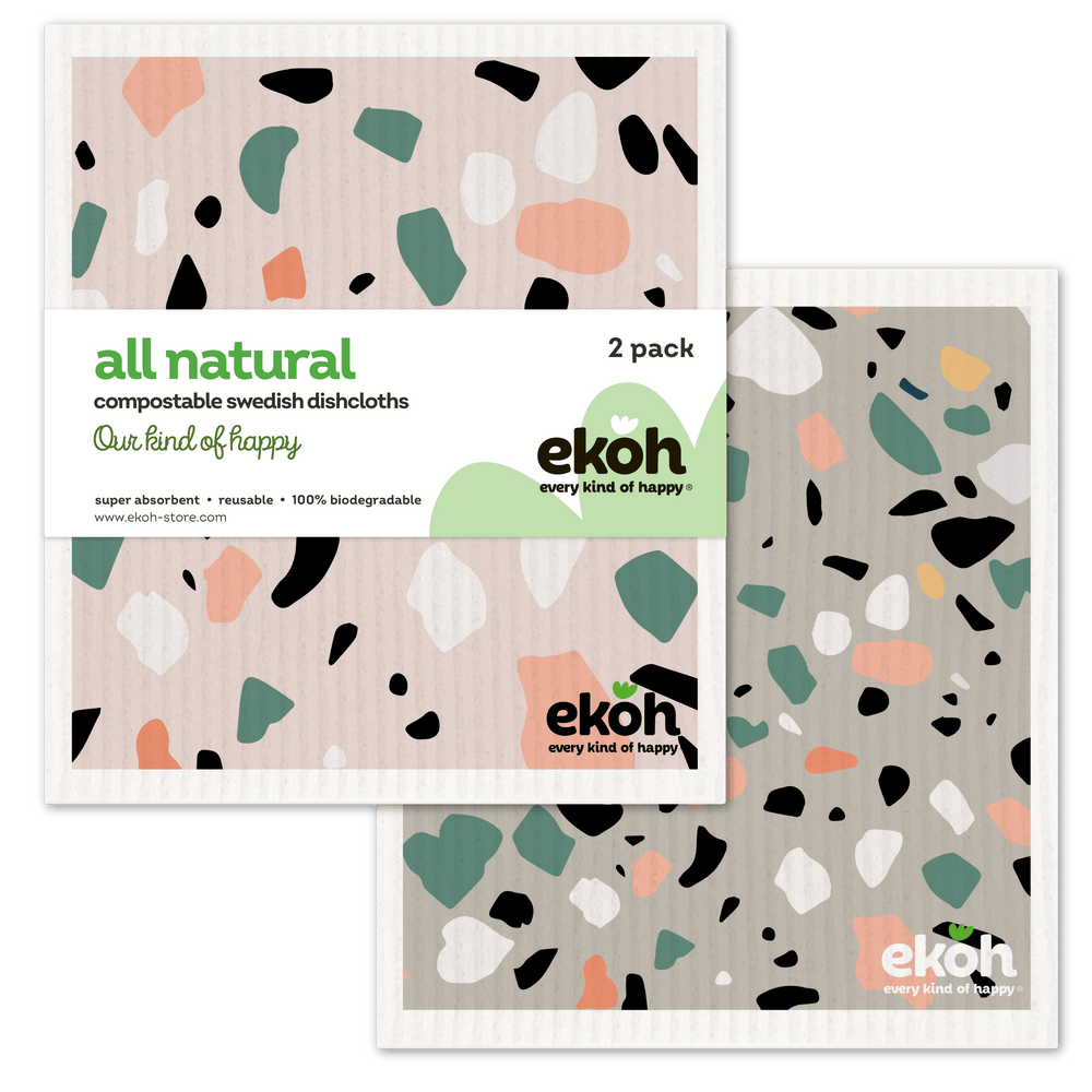 Eco Sponge Cloths Swedish Dishcloth - Compostable Cleaning Cloth 2 Pack Terrazzo Stone Prints - Ekoh-Store