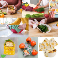 Reusable Food Wraps - Vegan Organic Cotton Food Wrap - Happy Honey Bee Beeswax Print  3 pack - Ekoh-Store